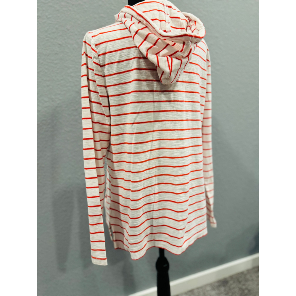 Tommy Hilfiger White & Red Striped Hoodie Top with Half-Zip - Size Large - Picture 12 of 16